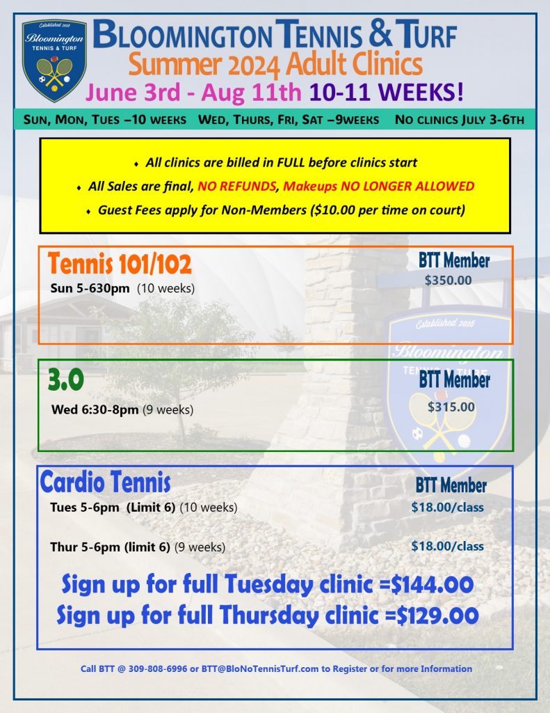 2024 Summer Adult Clinic Pricing