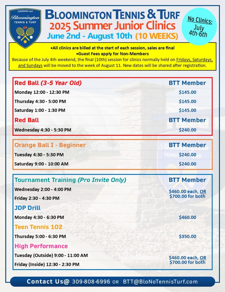 2025 Summer JR Clinic Pricing