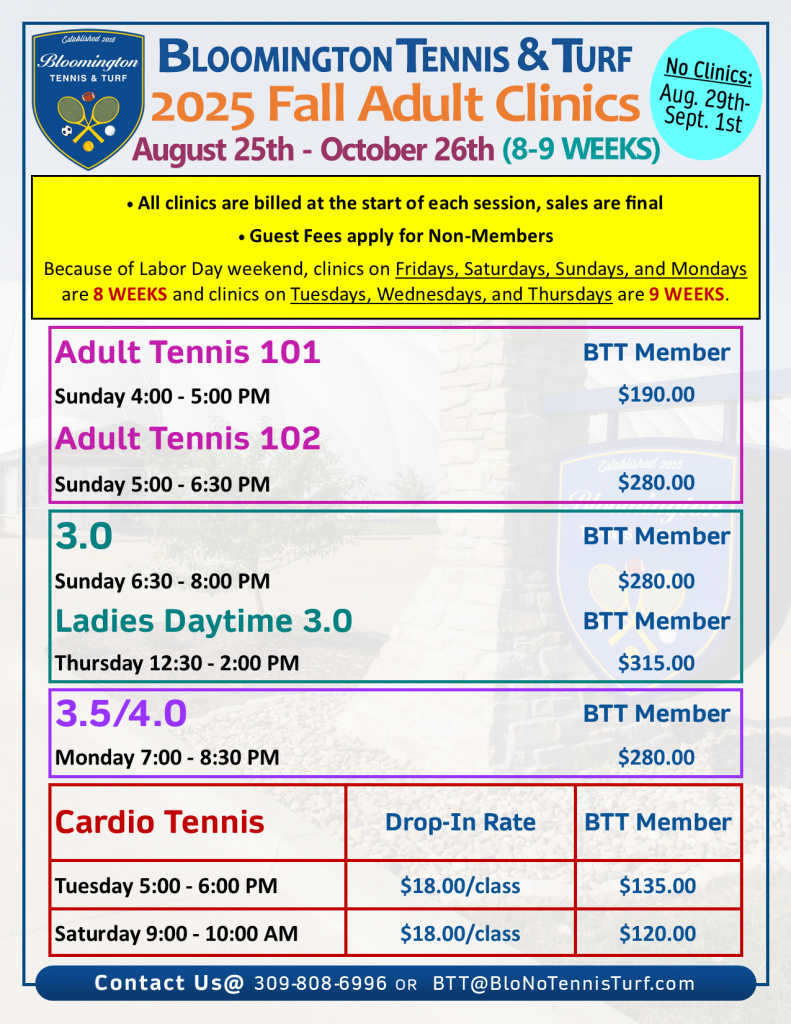 2025 Fall Adult Clinic Pricing