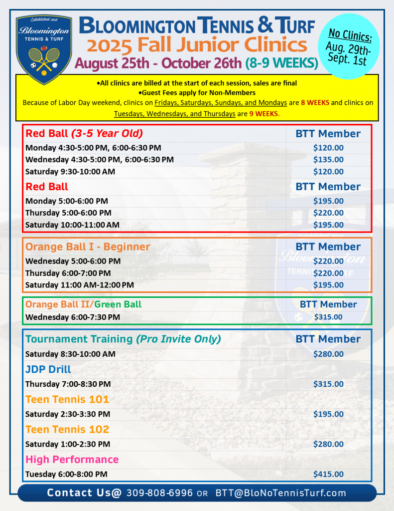 2025 Fall JR Clinic Pricing