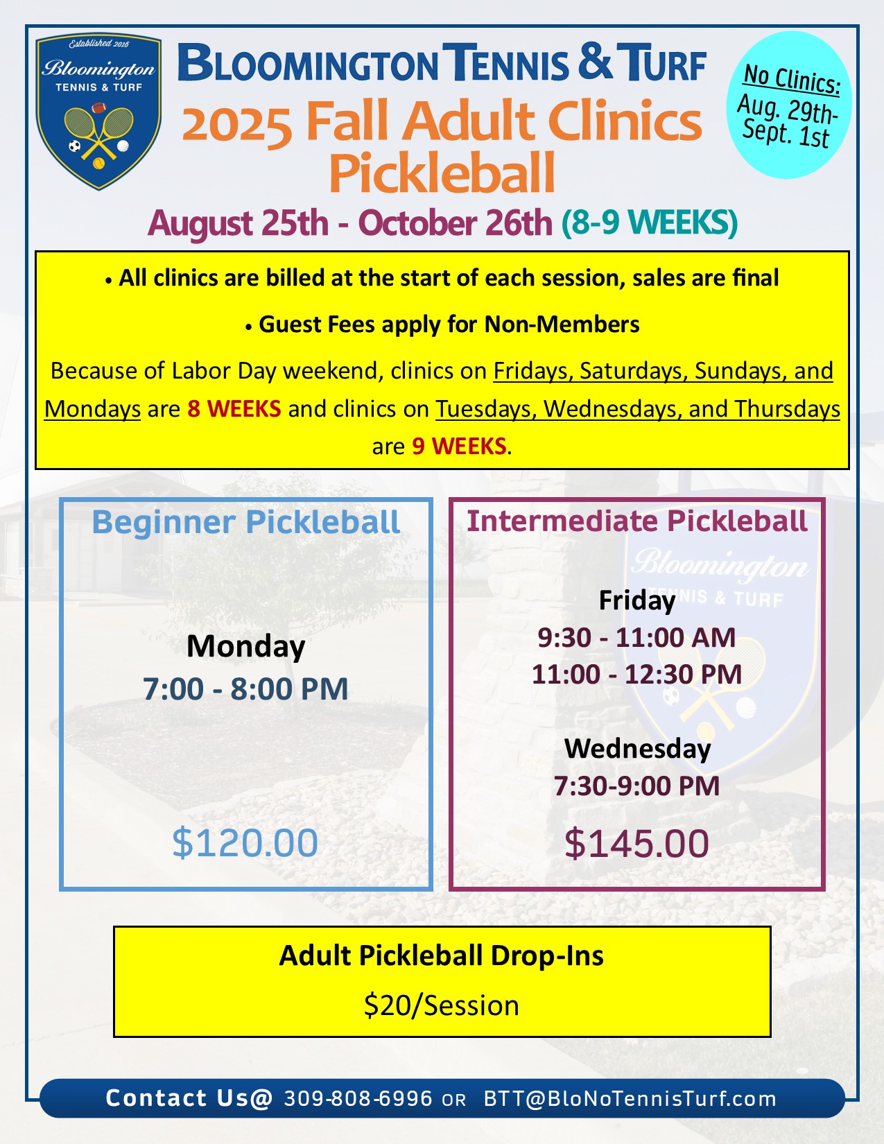 2025 Fall Pickleball Clinic Pricing