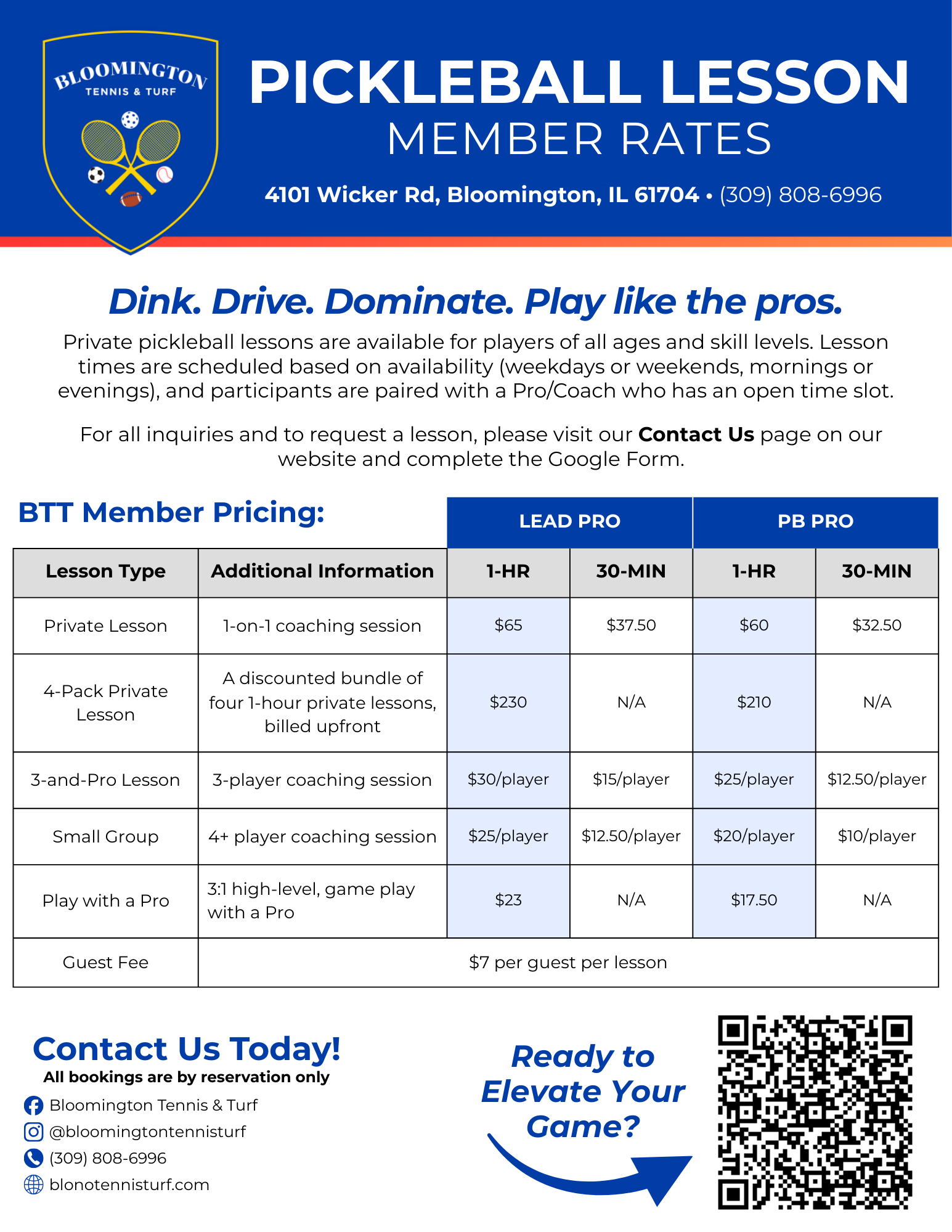 Pickleball Lesson Rates Flyer 2026