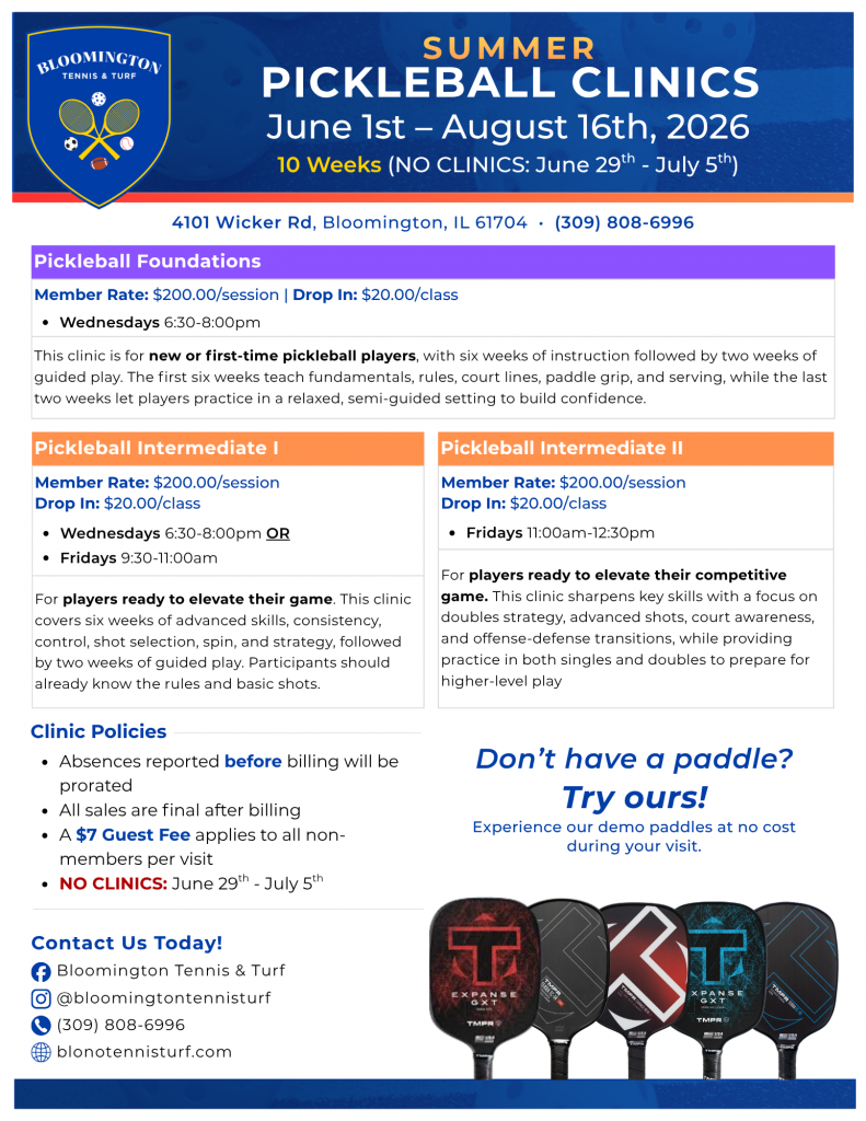 2026 SUMMER Pickleball Clinic Pricing