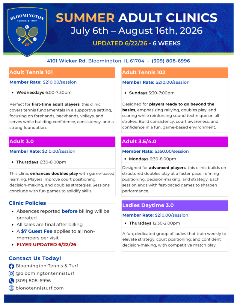 2026 SUMMER Adult Clinic Pricing