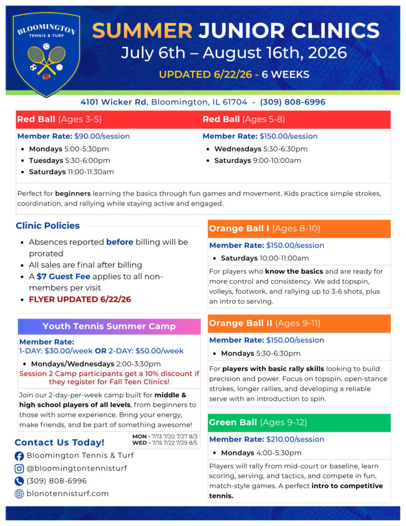 2026 SUMMER Junior Clinic Pricing