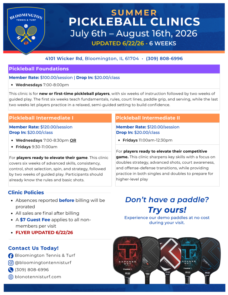 2026 SUMMER Pickleball Clinic Pricing