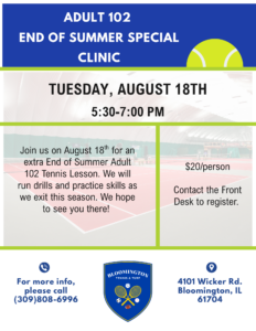 8.18 End of Summer Adult 102 Special Clinic