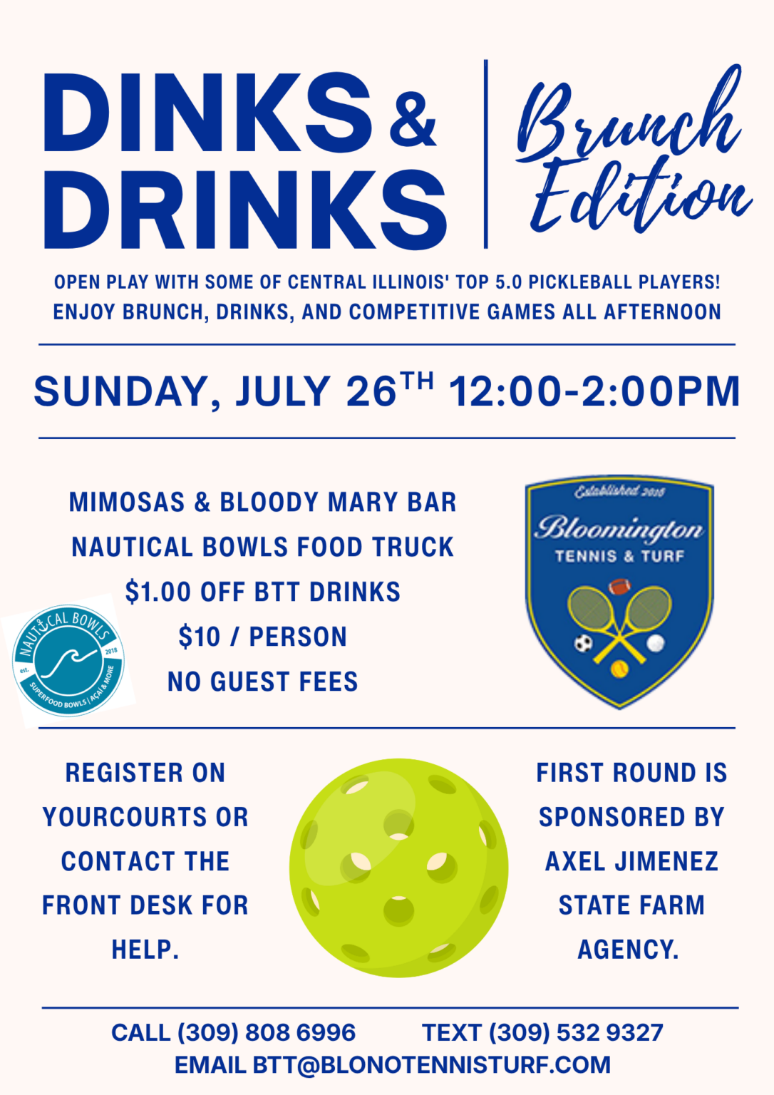 Join us for open play pickleball, great drinks, and brunch at Bloomington Tennis and Turf! (1)