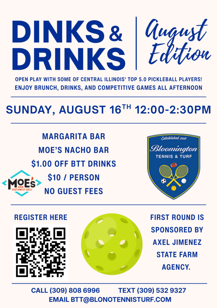Join us for open play pickleball, great drinks, and brunch at Bloomington Tennis and Turf! (2)