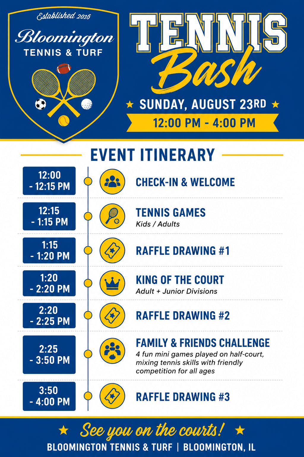 2026 Tennis Bash Schedule